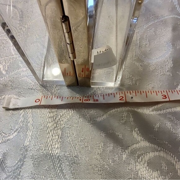 Badgley Mischka Clear Acrylic Clutch with Gold Chain and Rhinestone Monogram - Picture 8 of 8